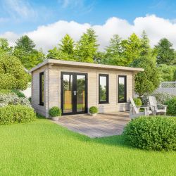 Powersheds Pent Log Cabin - 20ft x 10ft - Doors to Left - 44mm