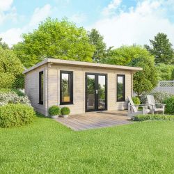 Powersheds Pent Log Cabin - 20ft x 16ft - Doors Central - 44mm
