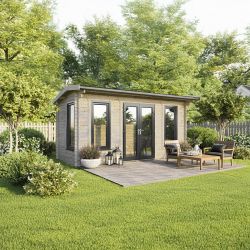 Powersheds Apex Log Cabin - 18ft x 8ft - Doors Central - 44mm