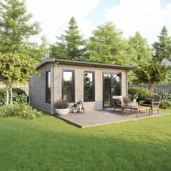 Powersheds Apex Log Cabin - 18ft x 16ft - Doors to Right - 44mm