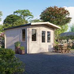 Powersheds Chalet Log Cabin - 14ft x 12ft - Doors to Right - 28mm