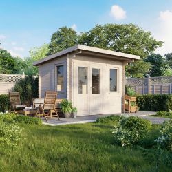 Powersheds Pent Log Cabin - 12ft x 8ft - Doors to Left - 28mm