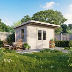 Powersheds Pent Log Cabin - 14ft x 8ft - Doors Central - 28mm