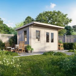 Powersheds Pent Log Cabin - 14ft x 8ft - Doors to Right - 28mm