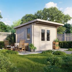 Powersheds Pent Log Cabin - 12ft x 10ft - Doors Central - 28mm