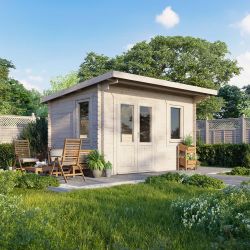 Powersheds Pent Log Cabin - 14ft x 10ft - Doors to Left - 28mm
