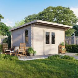 Powersheds Pent Log Cabin - 14ft x 12ft - Doors Central - 28mm