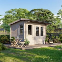Powersheds Apex Log Cabin - 12ft x 10ft - Doors to Right - 28mm