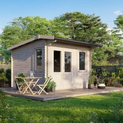 Powersheds Apex Log Cabin - 12ft x 12ft - Doors to Left - 28mm