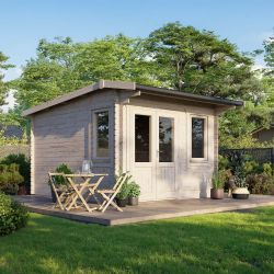 Powersheds Apex Log Cabin - 12ft x 14ft - Doors to Left - 28mm