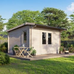 Powersheds Apex Log Cabin - 14ft x 14ft - Doors Central - 28mm
