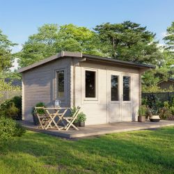 Powersheds Apex Log Cabin - 14ft x 14ft - Doors to Right - 28mm