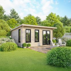 Powersheds Pent Log Cabin - 18ft x 18ft - Doors to Right - 44mm