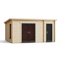 Powersheds Combi Pent Log Cabin 16ftx12ft DC 44mm