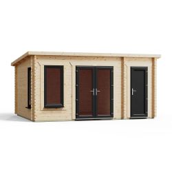 Powersheds Combi Pent Log Cabin 16ftx12ft DTR 44mm