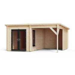Powersheds Pent Canopy Log Cabin 16ftx16ft DD 44mm