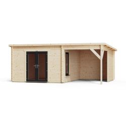 Powersheds Pent Canopy Log Cabin 20ftx14ft DD 44mm
