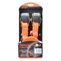 Tactix 2pc 3Mx25mm 125kg Tie-Down S-Hook