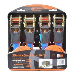 Tactix 4pc 250kg 3Mx25mm Ratchet Tie-Down S-Hook