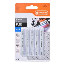 Tactix Jig Saw Blades 5Pc Hss 75Mm(3")/21Tpi