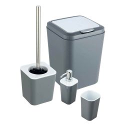 4 Piece White & Grey Bathroom Bin Set