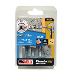 Molly 12X60mm Nylon Plugs & Screws - Pack Of 4