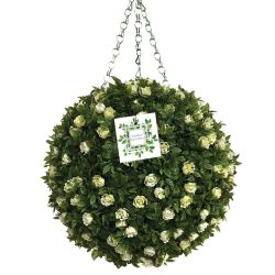 Nearly Natural Cream Rose Topiary Ball 30cm