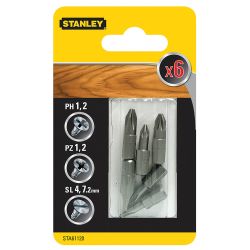 Stanley  6 Piece Mixed Screwdriver Bits Set (Ph1, Ph2, Ph3, Sl4, Sl6, Sl7.2 X 25Mm)
