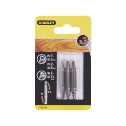 Stanley 3 Piece Mixed Screwdriver Bits Set (Pz1-Sl5, Pz2-Sl6, Sl4-7.2 X 48Mm)